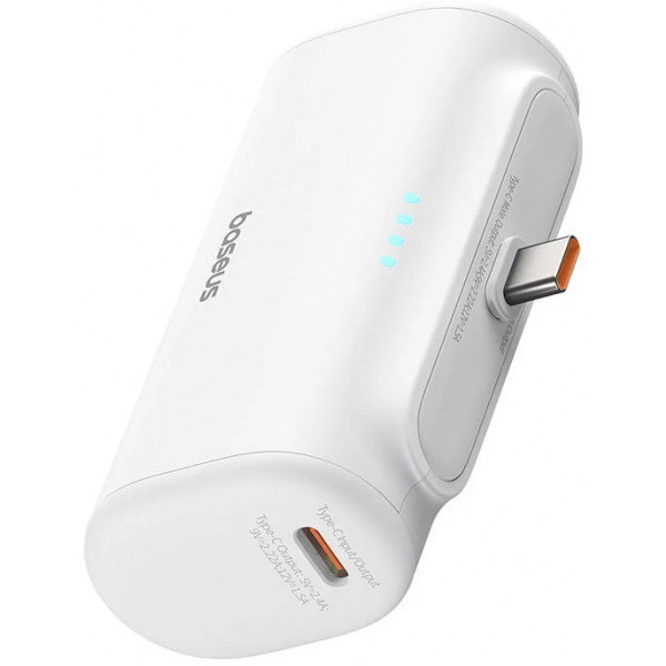 Baterie Externa Baseus Compact, 5000mAh, 20W, PD, 2 x USB-C, Alba P10068306213-00