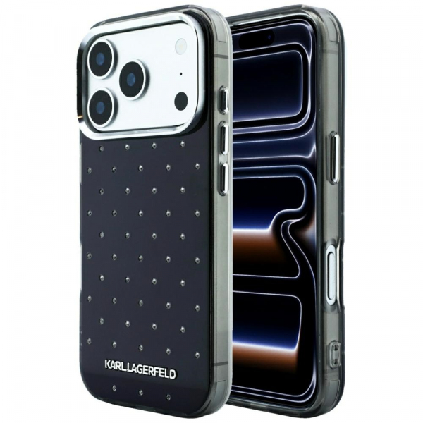Husa pentru Apple iPhone 18 Pro / 17 Pro, Karl Lagerfeld, IML Rhinestones and Electroplated Logo, Neagra