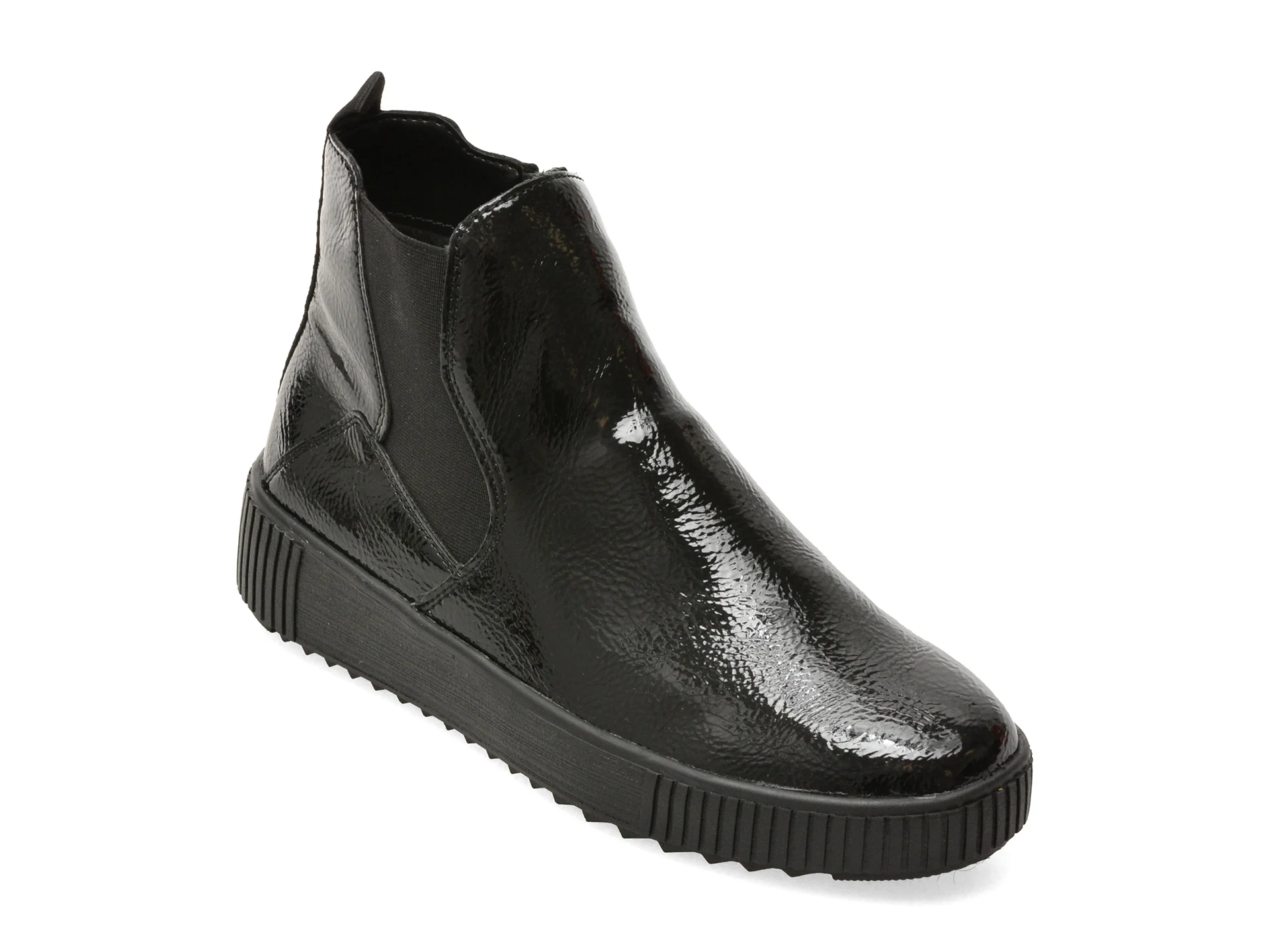 Ghete REMONTE negre, R7994, din piele ecologica lacuita
