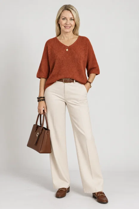 Pulover pufos cu alpaca, oversize cu maneca fluture, caramiziu