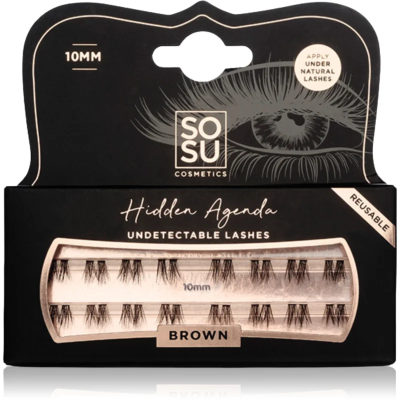 SOSU Cosmetics Hidden Agenda Undetectable Lashes pachet cu gene fără noduri autoadezive 10mm Brown 16 buc