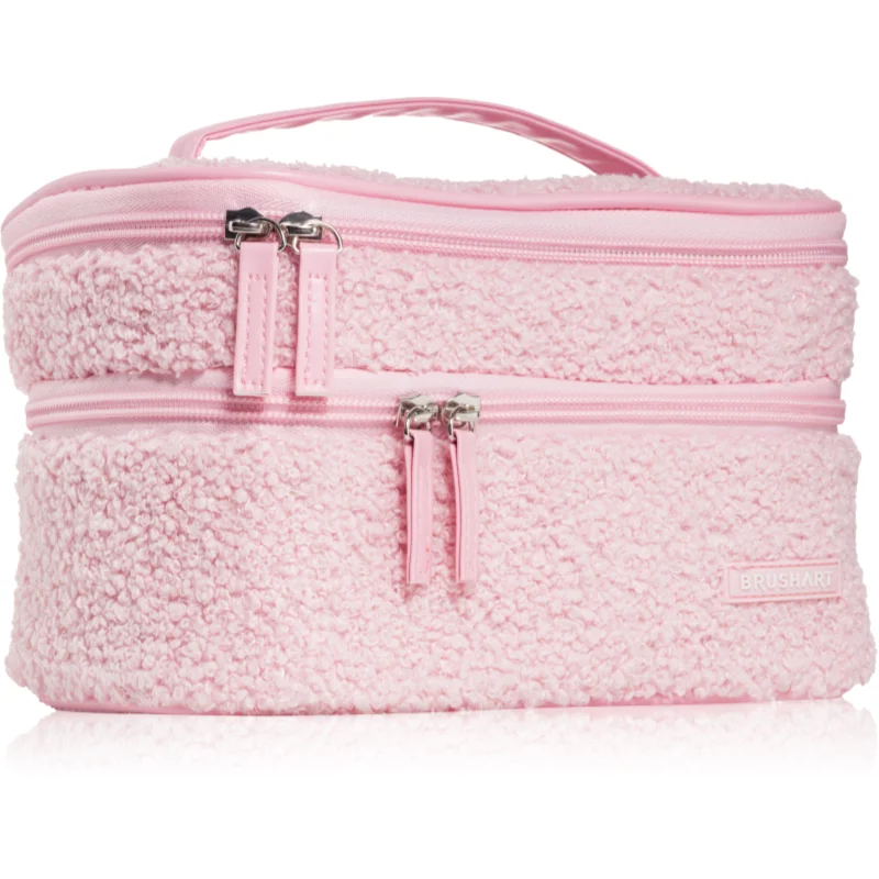 BrushArt Accessories Double-layered fluffy make-up bag geantă de cosmetice cu două compartimente Light pink 1 buc