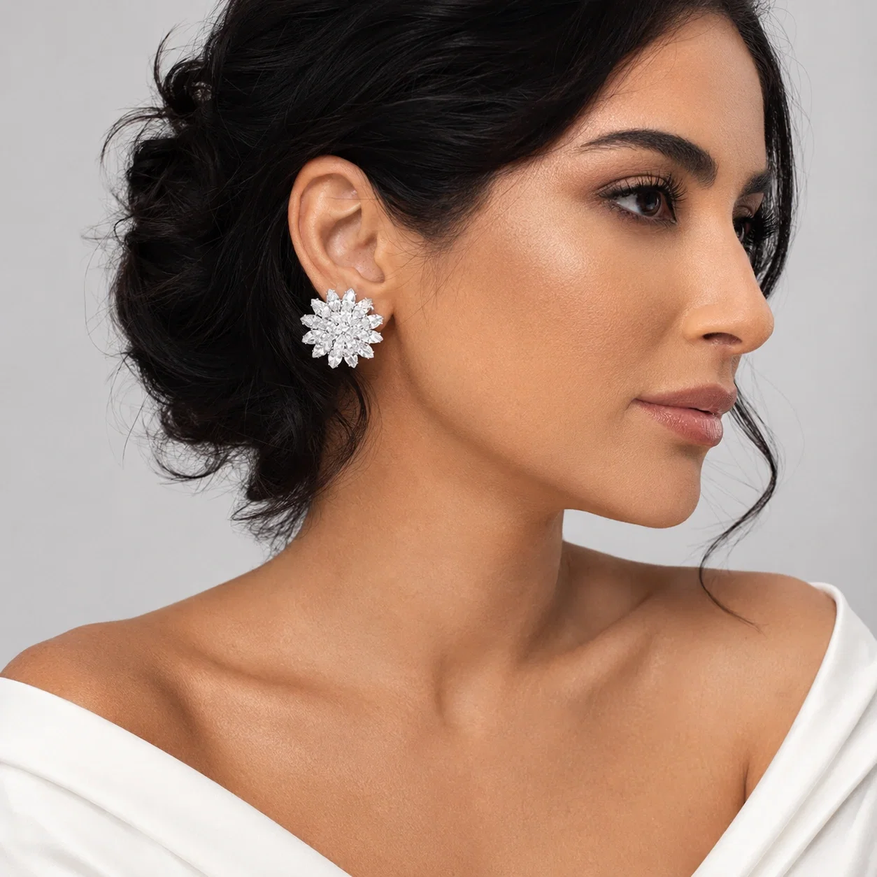 Cercei florali cu cubic zirconia pentru mireasa, nunta si evenimente