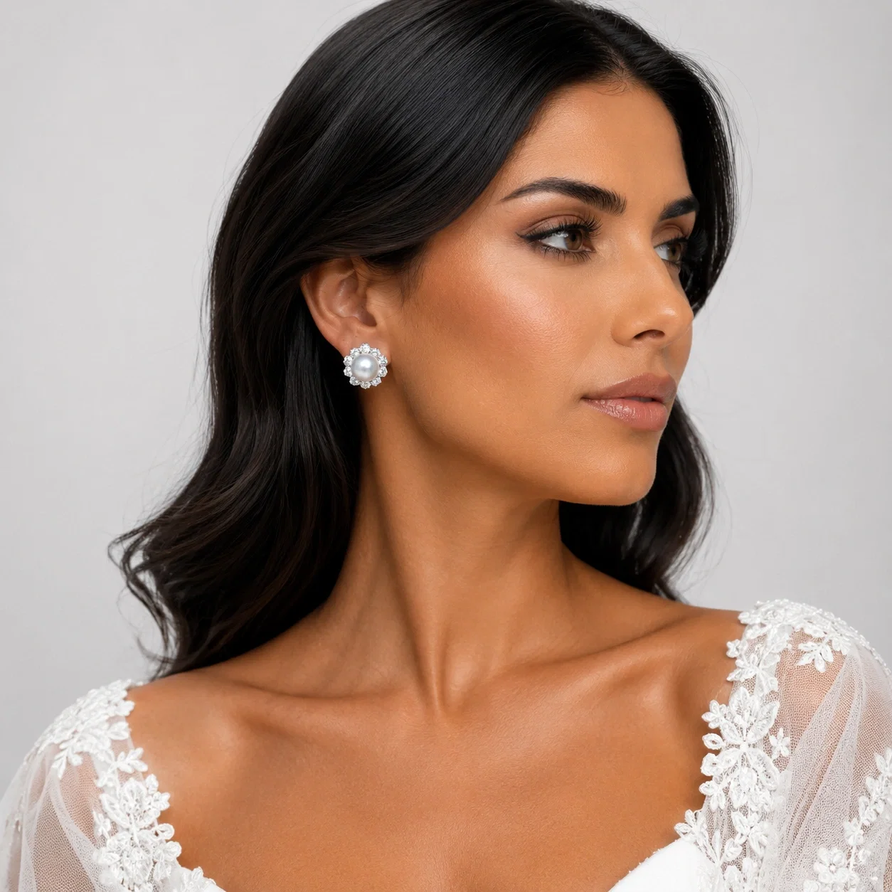 Cercei eleganti cu perla si cubic zirconia pentru mireasa, nunta si evenimente