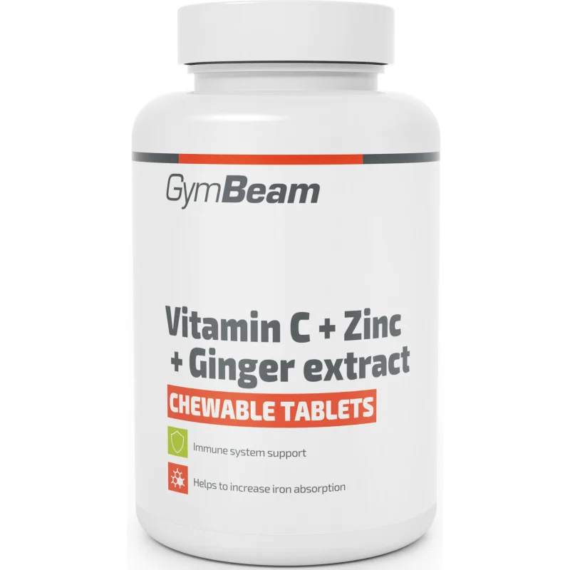 GymBeam Vitamin C + Zinc + Ginger Extract tablete de supt pentru susținerea sistemului imunitar, a frumuseții părului și a tenului și pentru sănătatea dinților 90 tbl