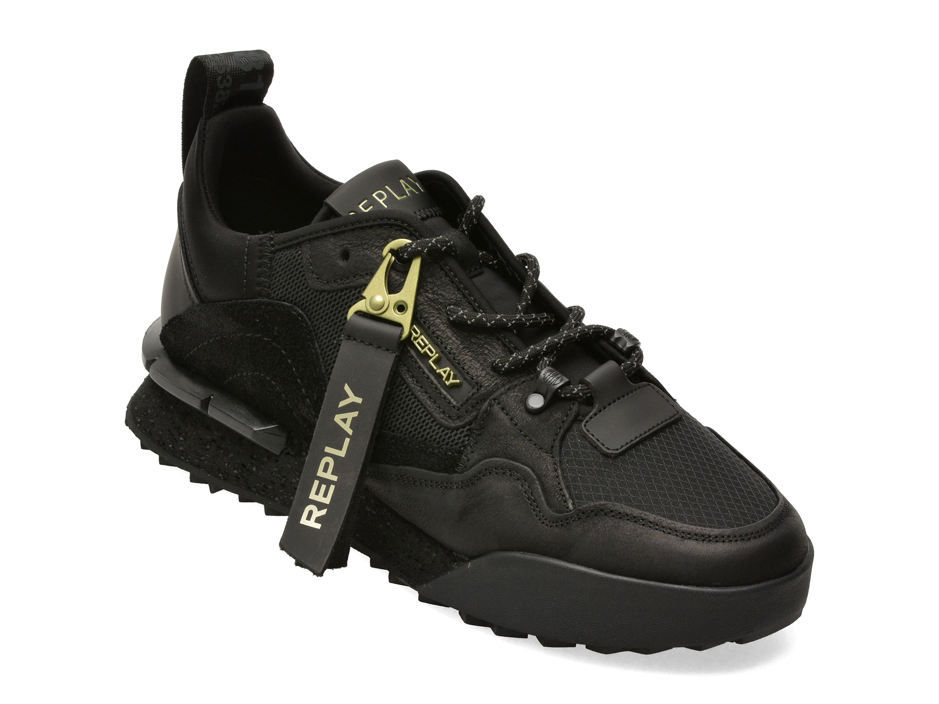 Pantofi sport REPLAY negri, MS1P2UL, din material textil si piele naturala