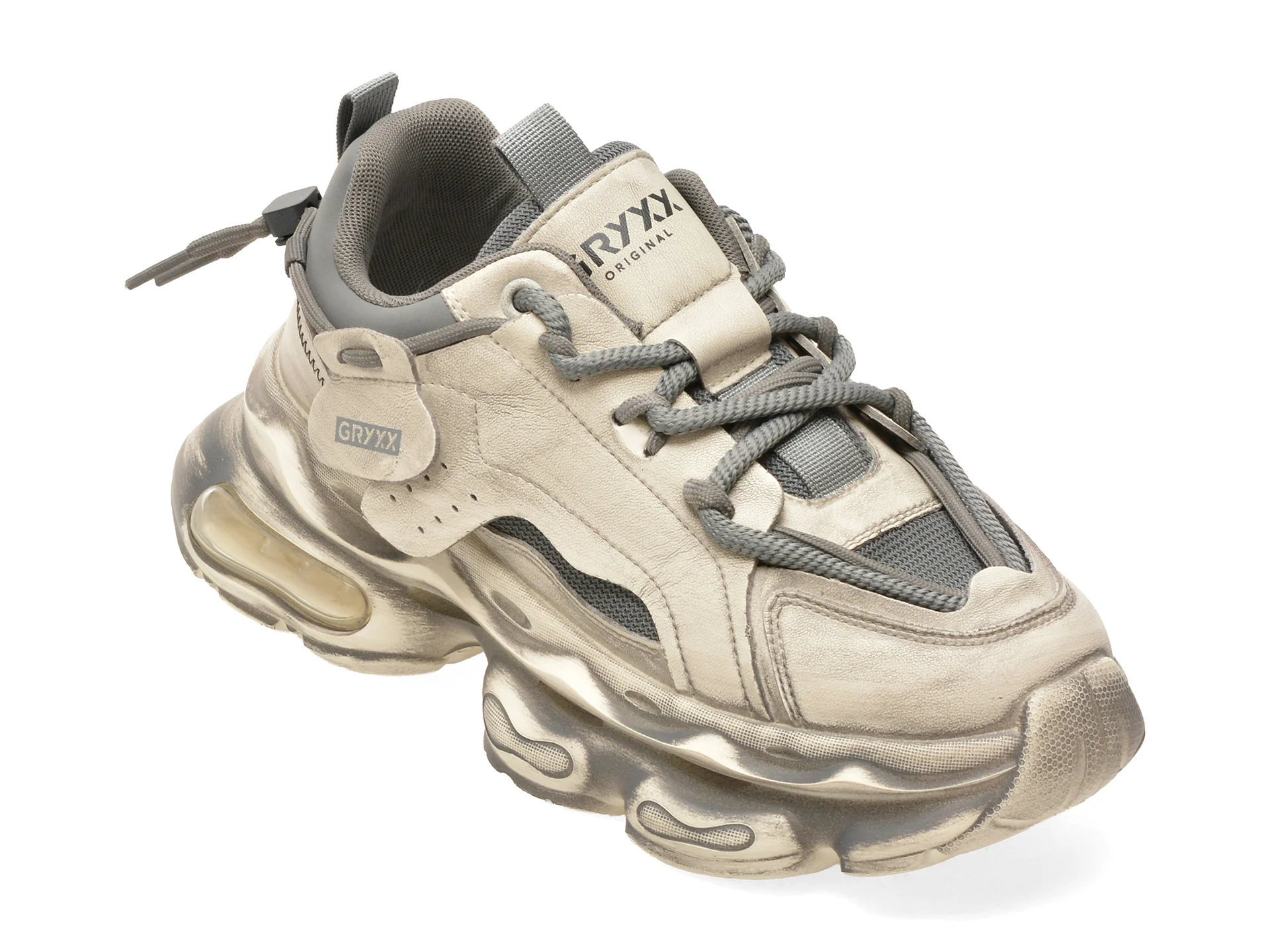 Pantofi sport GRYXX albi, F7801, din piele naturala