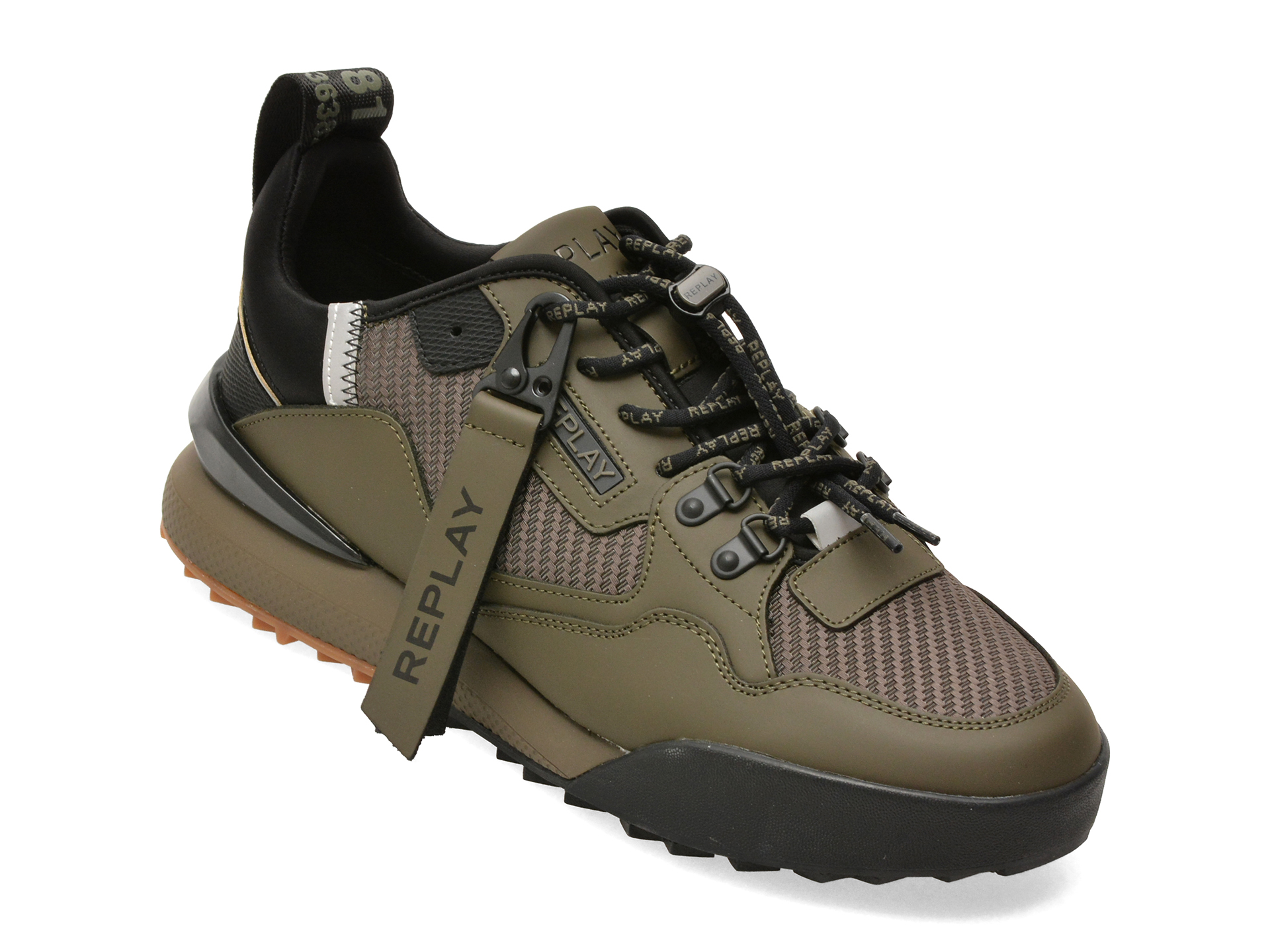 Pantofi sport REPLAY kaki, MS8L00L, din material textil si piele naturala