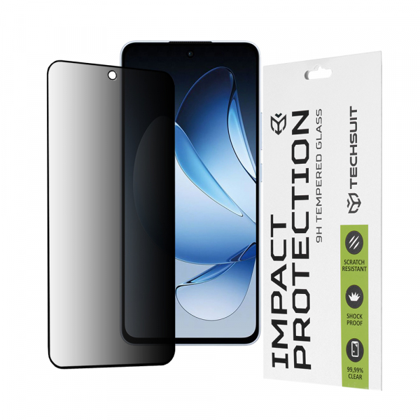Folie de protectie Ecran Privacy Techsuit pentru Oppo Reno13, Sticla Securizata, Full Glue, 111D