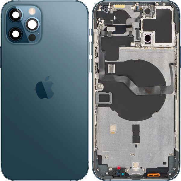 Capac Baterie Apple iPhone 12 Pro Max, Cu Carcasa Mijloc, Albastru (Pacific Blue), Swap Premium