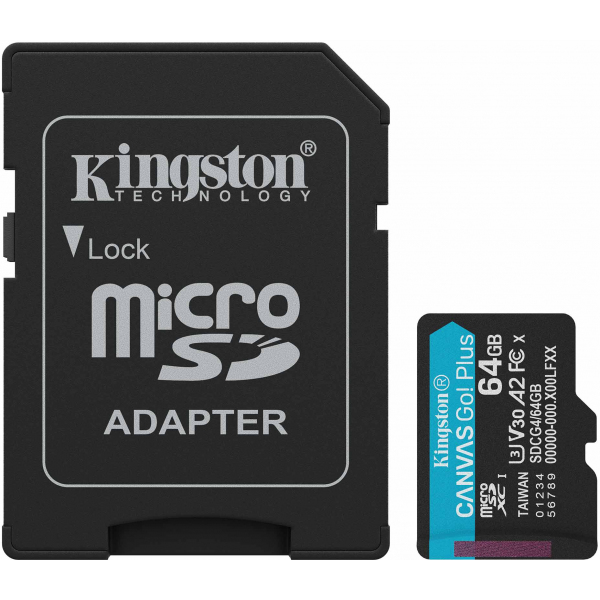 Card Memorie microSDXC Kingston Canvas Go Plus Android A2, 64Gb, Clasa 10 / UHS-1 U3, Cu Adaptor SDCG4/64GB