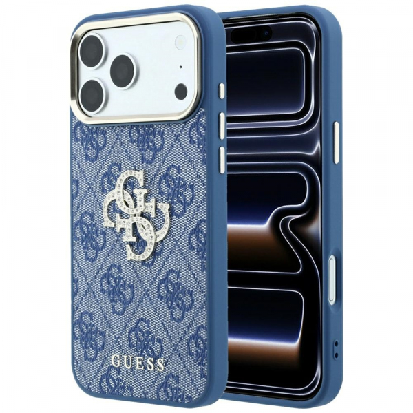Husa pentru Apple iPhone 18 Pro / 17 Pro, Guess, 4G Big Strass Logo, Albastra
