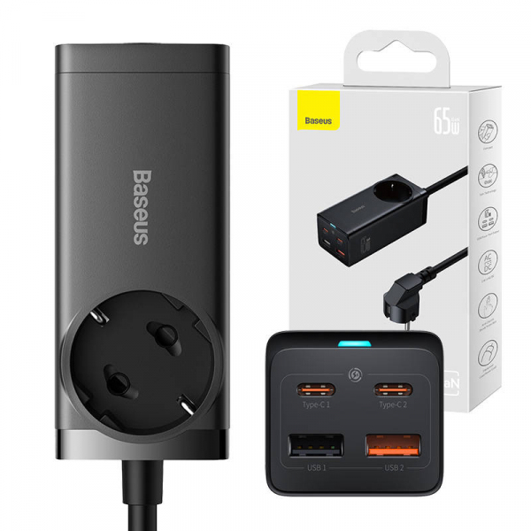 Prelungitor Baseus GaN3 Pro, 1 x Schuko - 2 x USB-A - 2 x USB-C, Negru PSZM000901