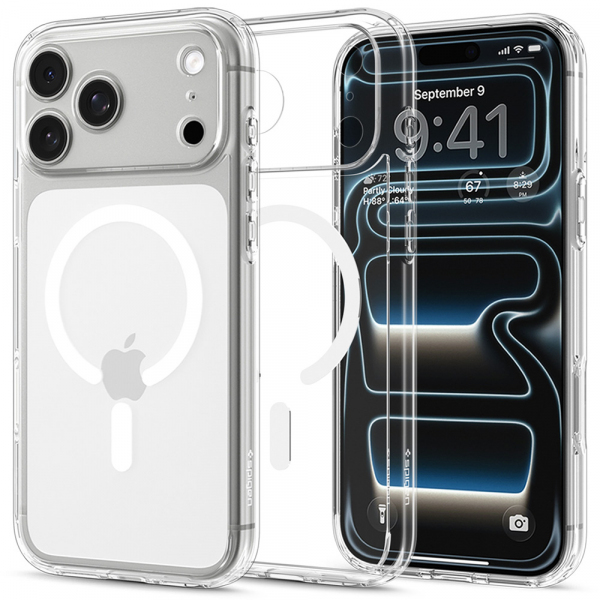 Husa MagSafe pentru Apple iPhone 18 Pro Max / 17 Pro Max, Spigen, Ultra Hybrid, Transparenta Alba ACS12118