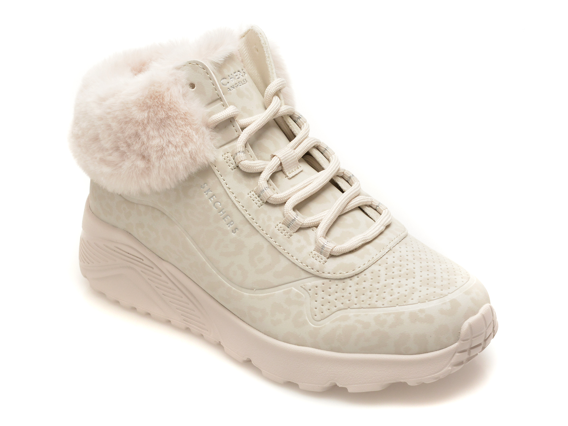 Ghete SKECHERS albe, UNO LITE, din piele ecologica