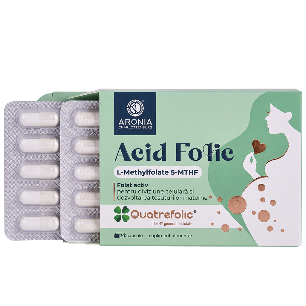 Acid folic (Vitamina B9) – Quatrefolic® 5-MTHF – 30 capsule pentru sarcină, creștere și dezvoltare timpurie