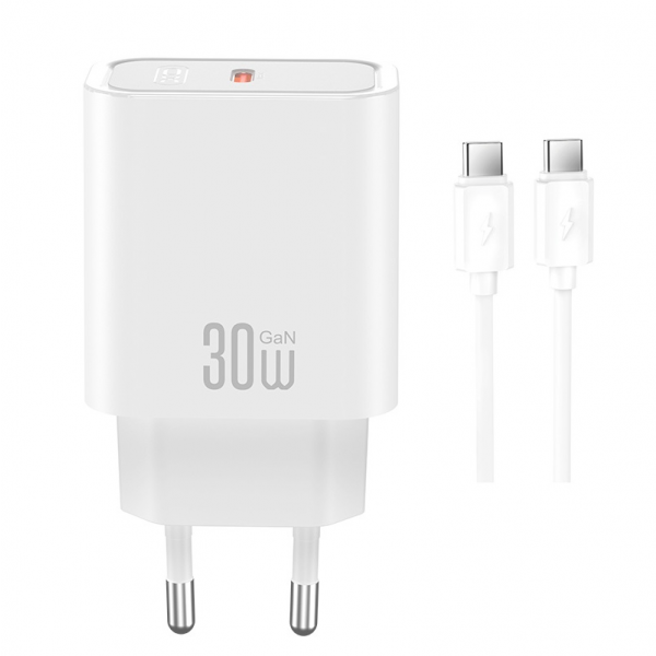 Incarcator Retea Cu Cablu USB-C XO Design CE41, 30W, 3A, 1 x USB-C, Alb