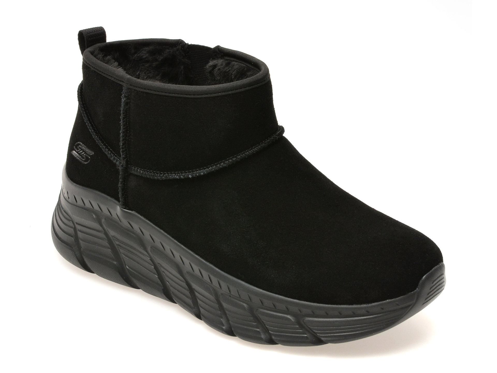 Ghete SKECHERS negre, BOBS B FLEX HI, din piele intoarsa