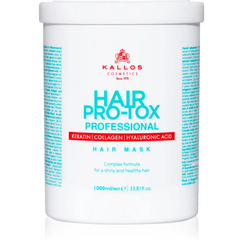 Kallos Hair Pro-Tox Masca pentru par deteriorat cu ulei de cocos, acid hialuronic si colagen 1000 ml