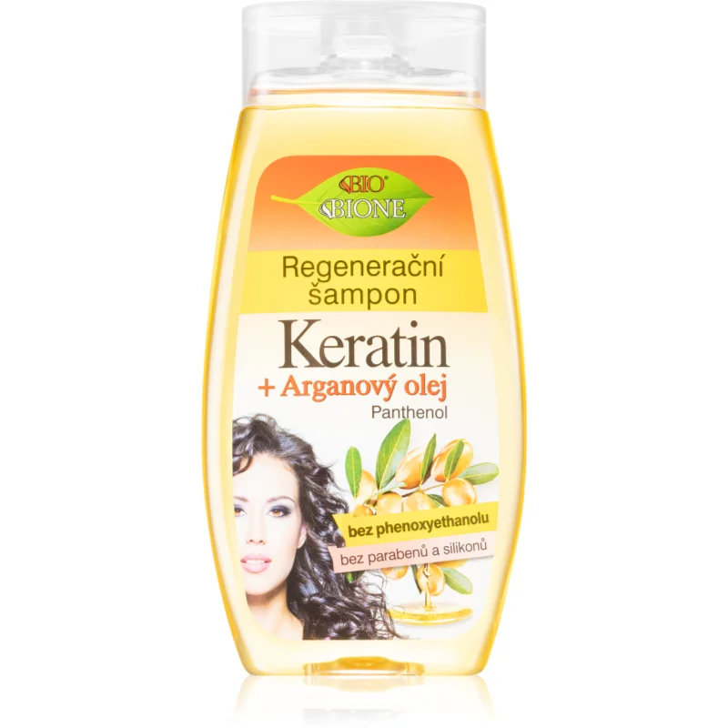 Bione Cosmetics Keratin + Argan sampon pentru regenerare pentru un par stralucitor si catifelat 260 ml