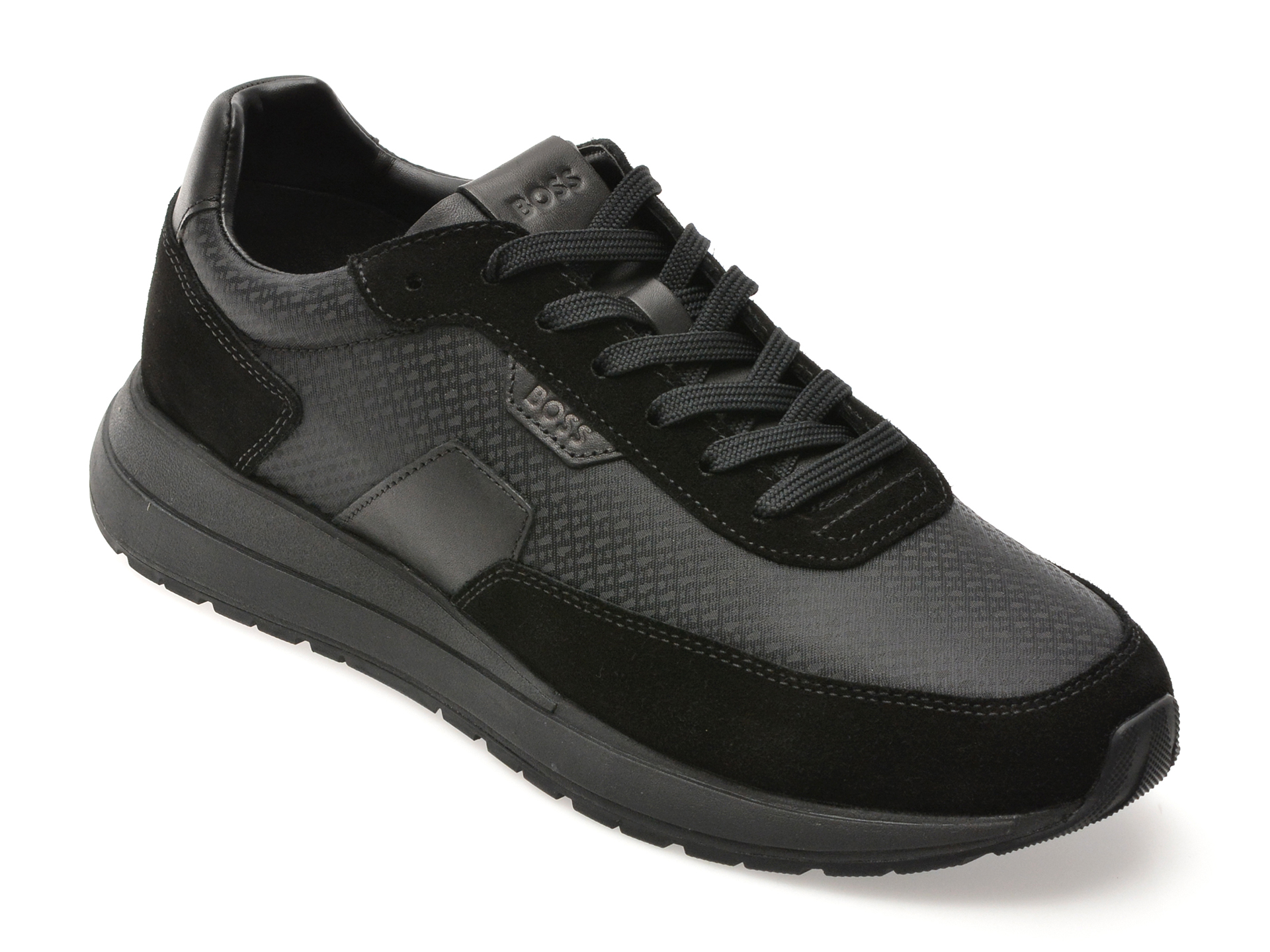 Pantofi sport BOSS negri, 7841, din material textil si piele naturala