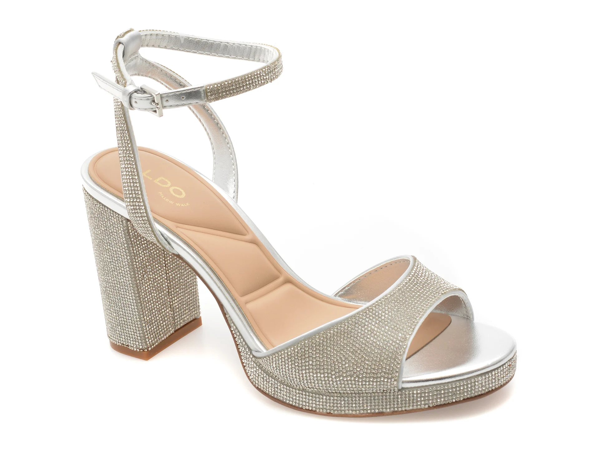 Sandale elegante ALDO argintii, ALLURING 040, din material textil