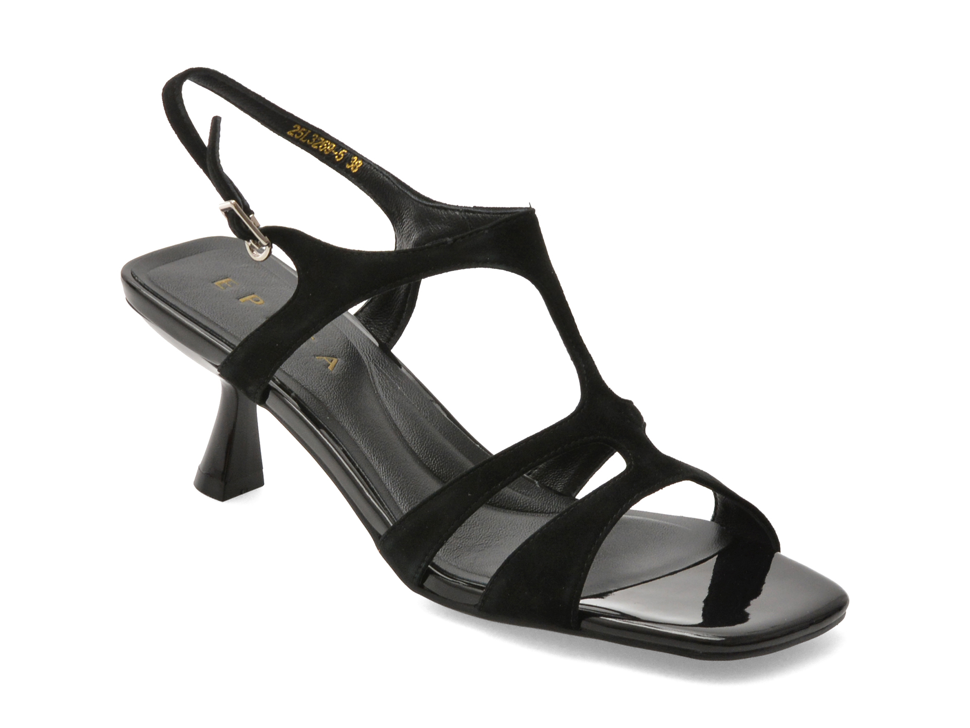 Sandale elegante EPICA negre, 3269, din piele intoarsa