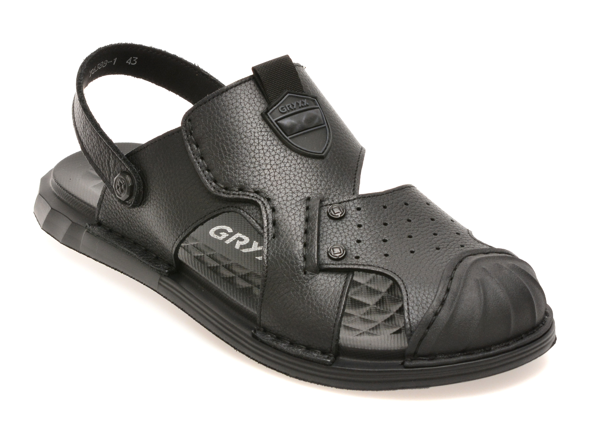 Sandale GRYXX negre, T6388, din piele naturala