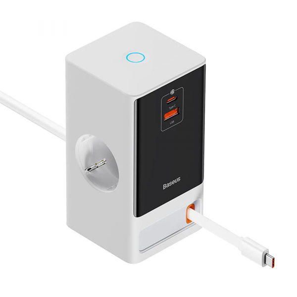Prelungitor Baseus PowerCombo, 1 x Schuko - 1 x USB-A - 2 x USB-C, Alb PSLR000602